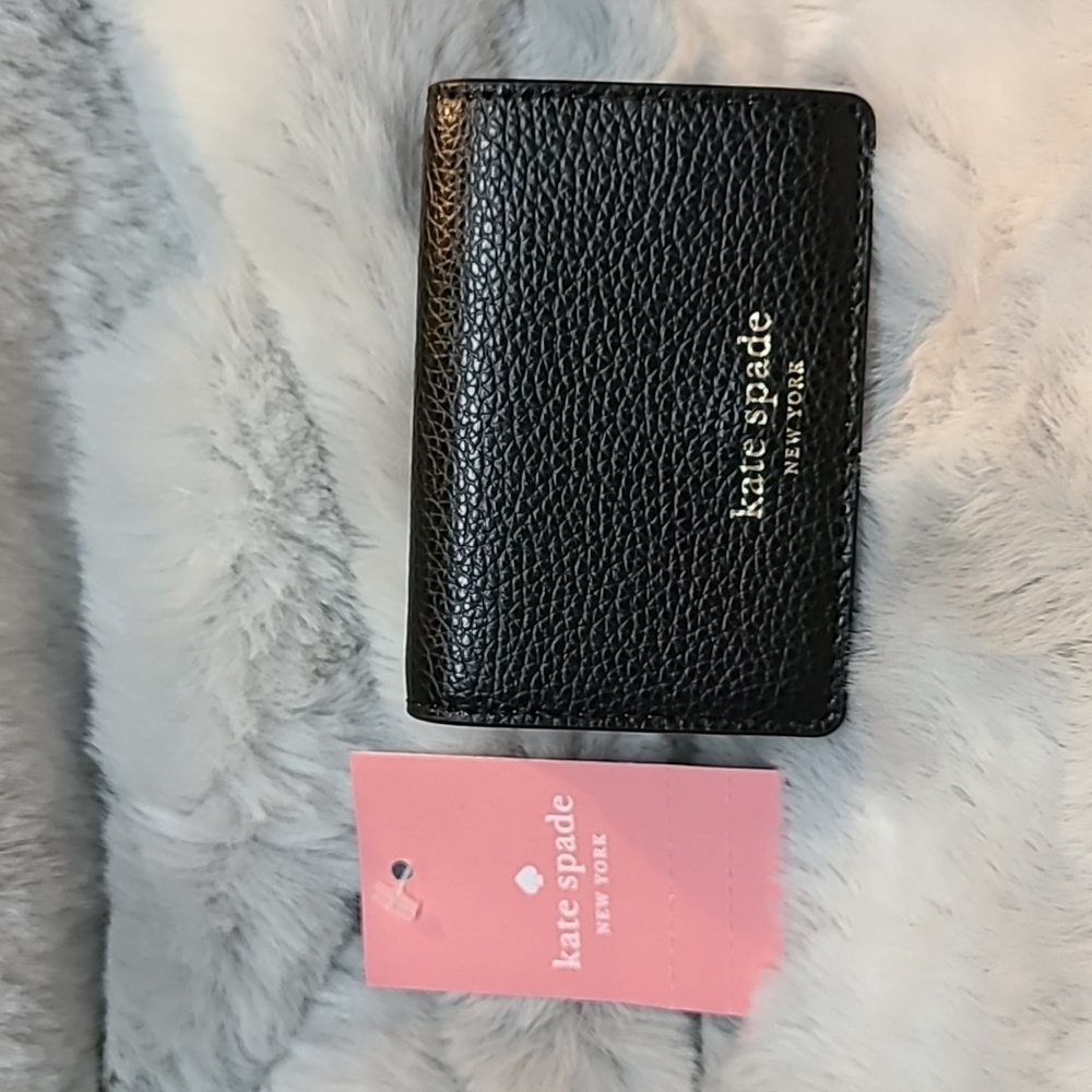 Kate Spade "EVA" Micro Trifold Leather Wallet-WLRU6275 Black/Beige-NWT